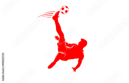 Overhead Bicycle Kick Soccer Silhouette, Dynamic Football Action Vector Sticker, Athletic Goal Scoring Motion Illustration