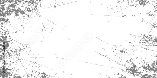 Vintage black ink splash pattern on a dirty grunge paper texture background with an abstract floral silhouette vector frame and paint brush border art