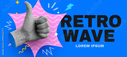 Vibrant Retrowave banner design featuring a classic marble thumbs up gesture.