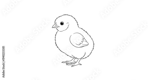 Adorable Cartoon Chick Standing on Ground, Looking Left, Isolated White Background