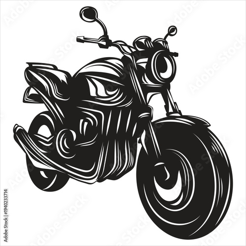 Black and white motorcycle illustration, street bike on white background