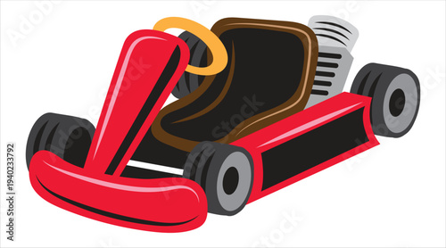 Red go kart with black seat and wheels