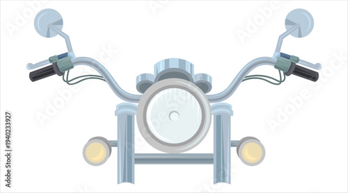 Motorcycle handlebars and headlight front view illustration