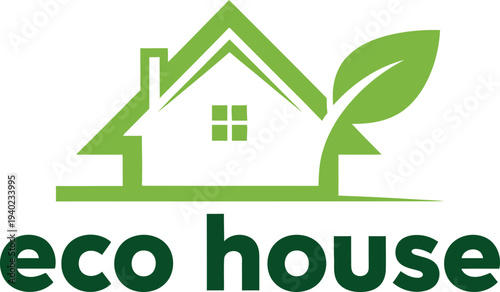 Eco house logo with green house and leaf design