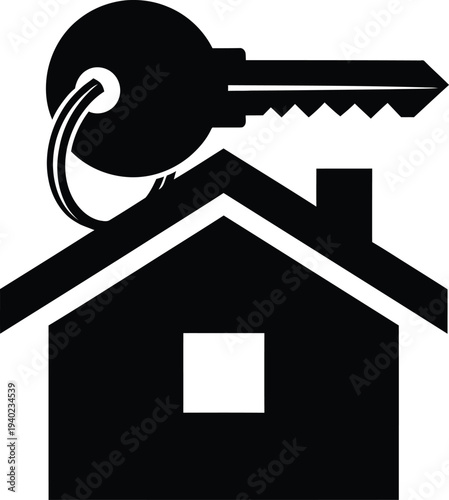 House and key icon for real estate or home ownership