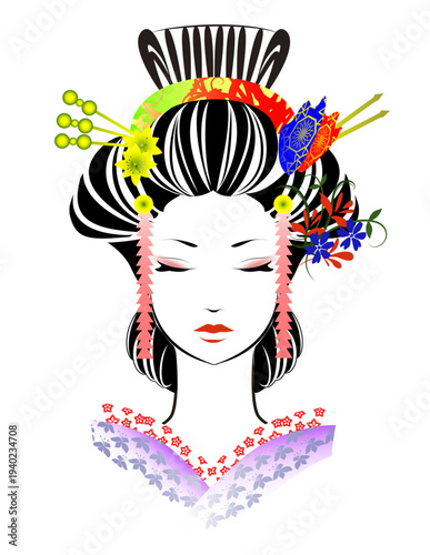 女性の顔、日本髪、着物