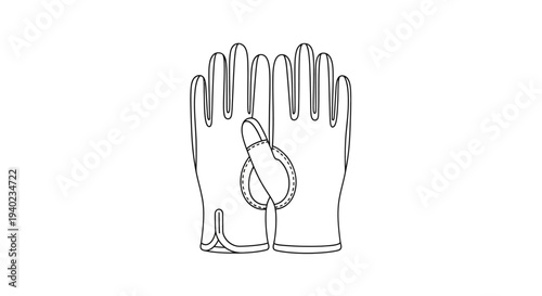 Single Protective Work Glove with Attached Accessory, Isolated White Background, Line Art