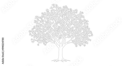 Flowering tree with numerous blossoms, symbolizing fertility and the joyful arrival of spring on isolated white background