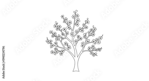 Flowering fruit tree with abundant blossoms, representing spring bloom and new life on isolated white background