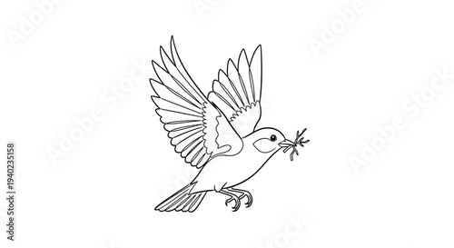 Flying Dove Bird Holding Olive Branch as a Symbol of Peace on Isolated White Background