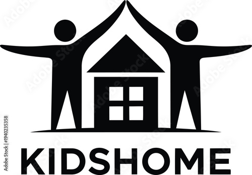 Kidshome logo featuring two silhouettes and a house