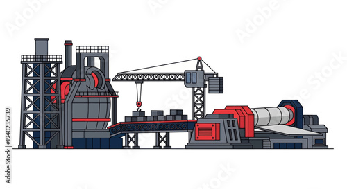 Industrial factory with heavy machinery and production line.