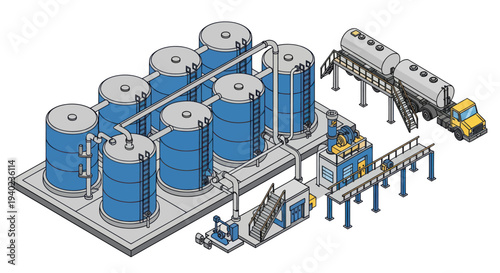 Industrial Storage Tanks and Processing Facility with Truck.