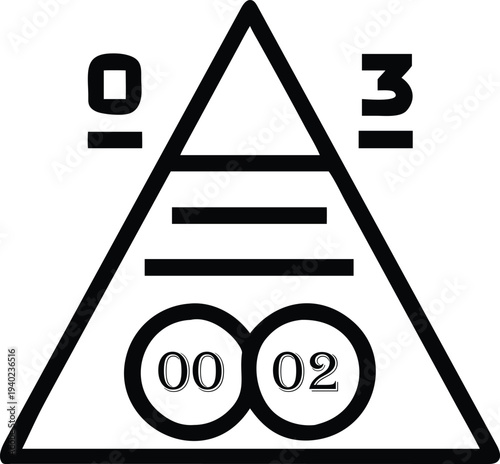Hierarchical pyramid diagram with alphanumeric symbols and overlapping circle elements