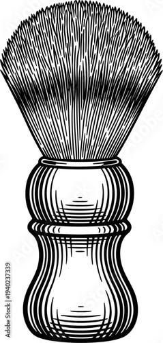 Detailed Line Art Shaving Brush With Curved Handle Isolated On White