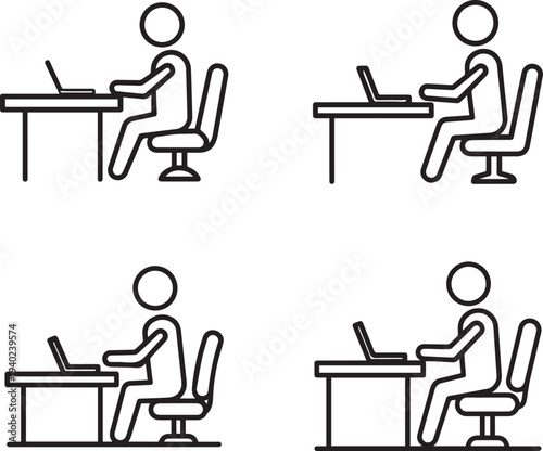 Illustrations of proper and improper laptop and computer ergonomic postures