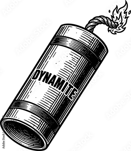 Vintage Dynamite Bomb With Burning Fuse Illustration On White Background