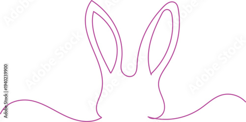 A minimalist purple line drawing of a bunny's ears and tail