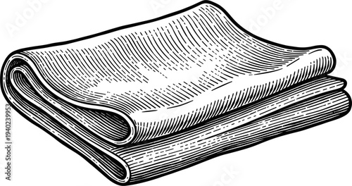 Vintage Etching Of A Folded Fabric Cloth With Detailed Texture And Shadows