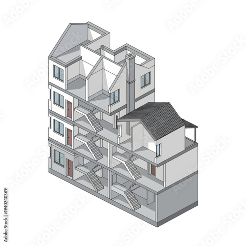 Detailed Architectural Cross Section of a Multi-Story Building.