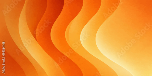 An abstract orange and yellow wave background features a vibrant vector design with flowing gold curves, fiery light gradients, and energetic lines creating a dynamic motion texture for a modern art w