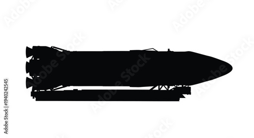 A black silhouette of a space rocket on a launch platform silhouette