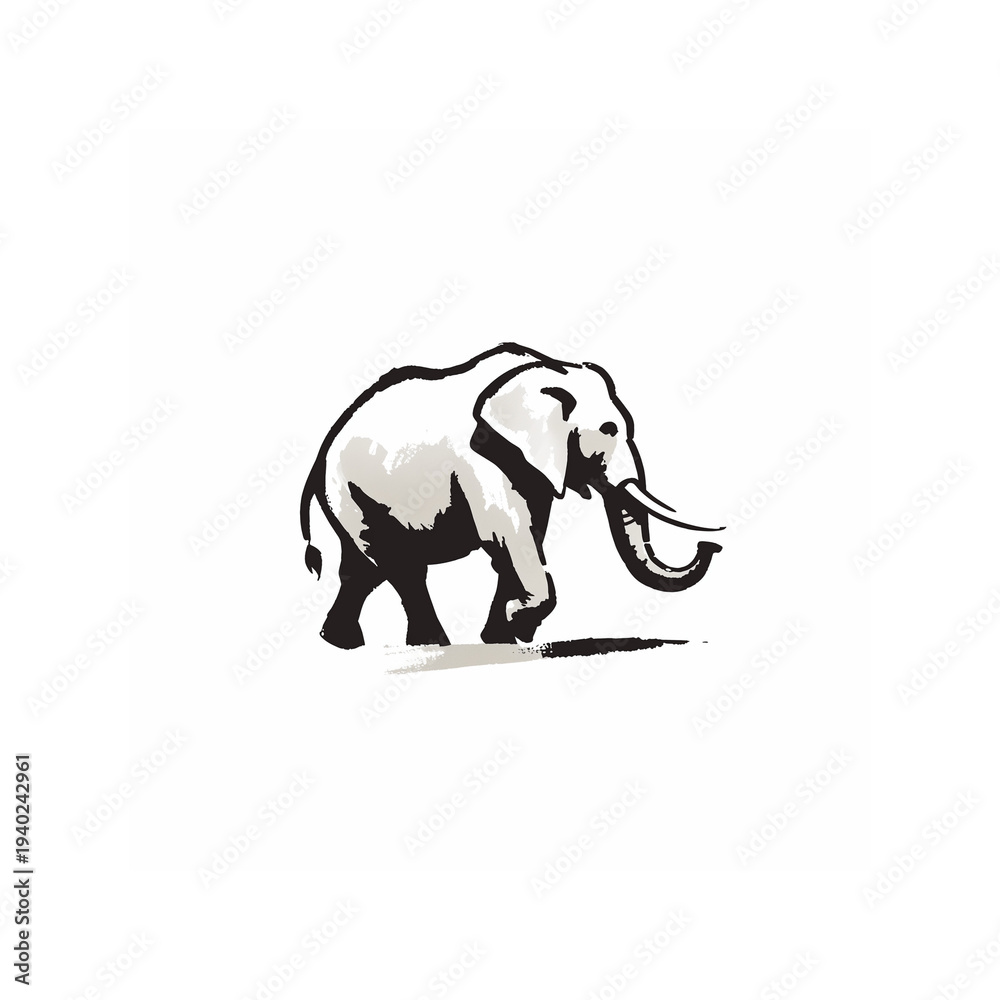 Fototapeta premium ゾウの墨絵イラスト・和風水墨画の動物アート素材