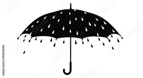 Black umbrella with falling raindrops a striking graphic silhouette