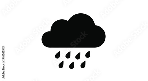 A dark cloud with raindrops falling a simple weather silhouette