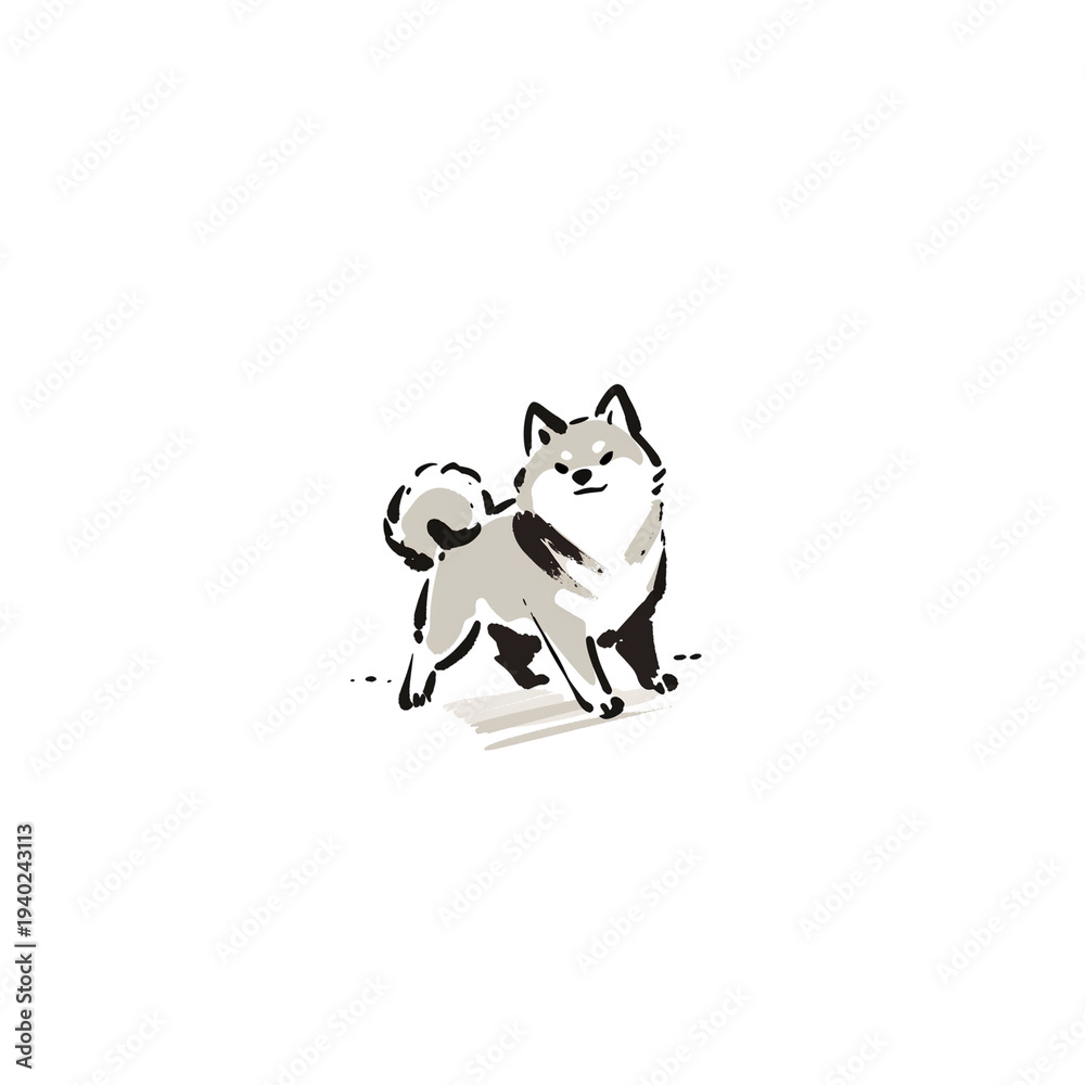 Fototapeta premium 筆で描かれた犬の墨絵イラスト・和風水墨画の動物アート素材