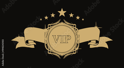 Gold VIP Label with Stars and Ribbon.