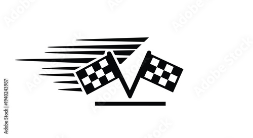 Two checkered flags with speed lines form a dynamic silhouette