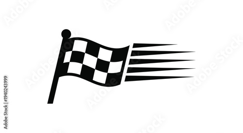 A black silhouette of a checkered flag waving in the wind silhouette