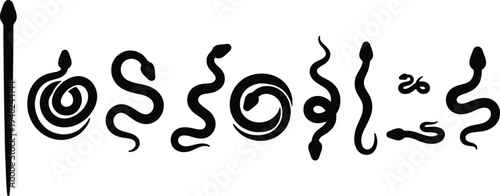 WebBlack snake silhouette collection, serpent vector icons, reptile shapes for logo design, tribal cobra and python elements for laser cutting,