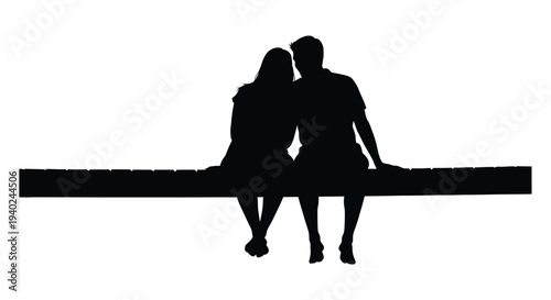 Couple sitting closely together on a bench a striking silhouette