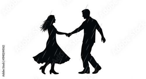 Couple dancing intimately in the rain a striking black silhouette