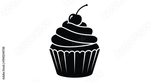 A delicious black cupcake with a cherry on top silhouette