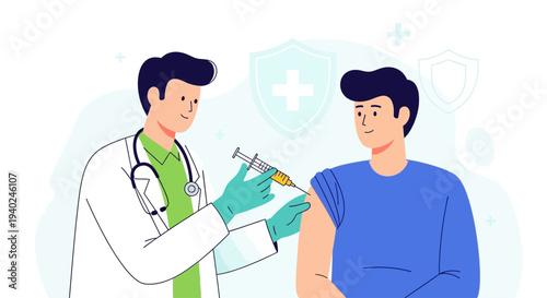 Doctor administering vaccine to patient on World Health Day in a clinical setting