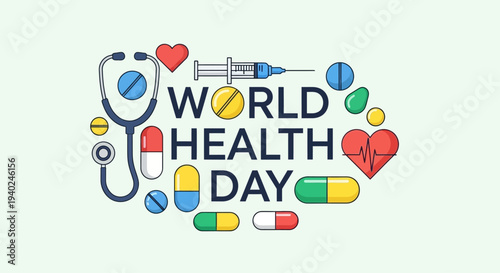 World Health Day Celebrating Global Health and Well-being with Medical Icons and Symbols