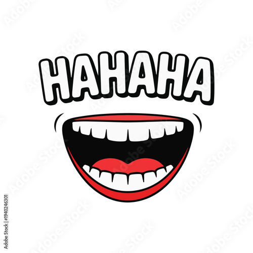 Funny Laughing Mouth Cartoon Illustration With HAHAHA Text Comic Humor Vector