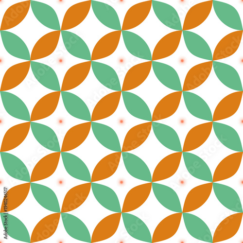 Seamless Retro Petal Pattern with Sunburst Dots. Orange and Mint Vector Background Seamless Pattern for Textile Print, Fabric, Wallpaper, Wrapping Paper and Surface Design
