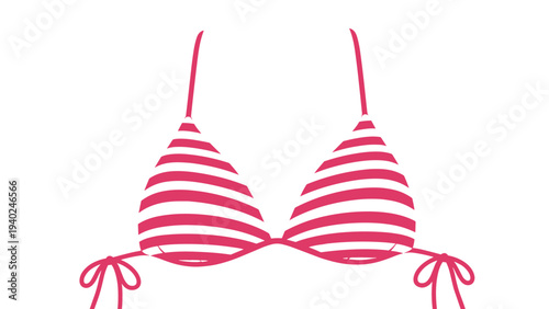 Classic pink and white horizontal striped bikini top with string ties isolated on a plain white background for summer fashion.