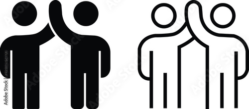Two stick figures, one solid and one outline, giving a high five, symbolizing teamwork and success.