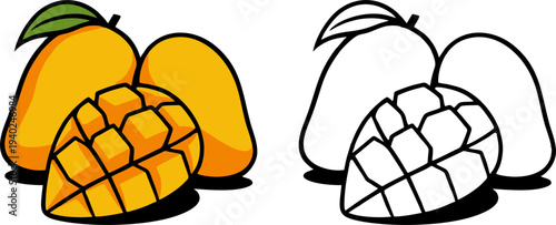 Ripe Yellow Mango Fruit and Diced Slices