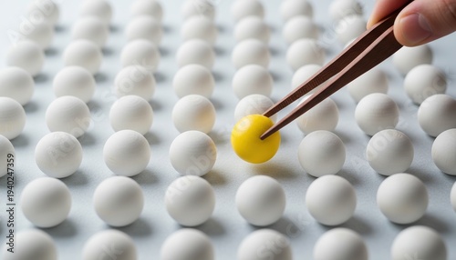 Wallpaper Mural Individuality Selection Uniqueness Standing out Choice Recruitment Precision conceptual image showing a hand picking one yellow sphere from many white balls for talent search. Torontodigital.ca