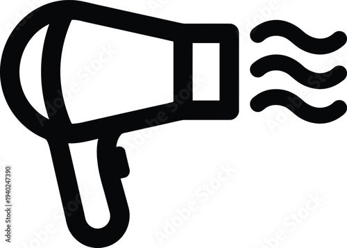 A simple line drawing of a hair dryer