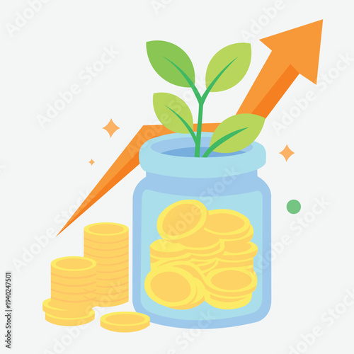 Savings Investment and Financial Growth Concept with Money Jar Flat Illustration