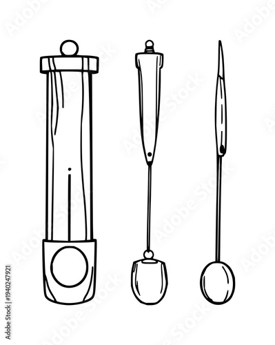 Black line art illustration of a simple wooden pendulum on a clean white background – minimalistic vector design for meditation and decor concepts