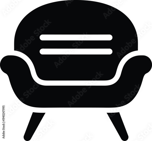 A black silhouette of a chair with a rounded back and armrests