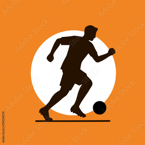 Create a Realistic man soccer playing vector art silhouette with white background.